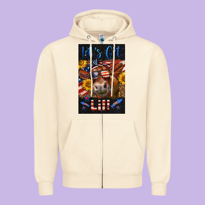 Western Let's Get Lit Cow Zipper Hoodie Designed By Lillyallendesigns