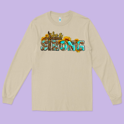 She Is Strong With Cross Long Sleeve Tee Designed By Adodesignshop