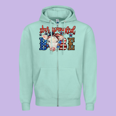 Western Star Spangled Baby Cow Zipper Hoodie Designed By Lillyallendesigns