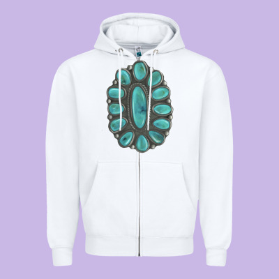 Turquoise Gemstone Jewelry Zipper Hoodie Designed By Lillyallendesigns