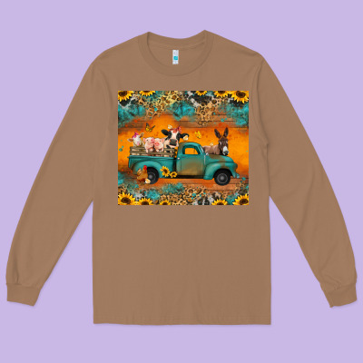 Farm Animals Truck Long Sleeve Tee Designed By Jasminsmagicworld