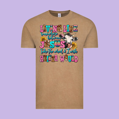 Living Life Somewhere Between Jesus Take The Wheel Vintage Tee Designed By Adodesignshop