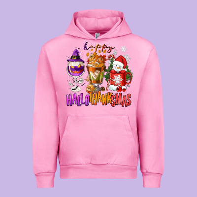 Happy Hallothanksmas Wine Glass And Coffee Urban Hoodie Designed By Nancycooperartshop