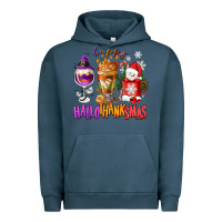 Pigment Midnight Navy Happy Hallothanksmas wine glass and coffee Urban Hoodie - NancyCooperArtShop