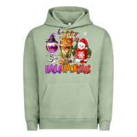 Pigment Oil Green Happy Hallothanksmas wine glass and coffee Urban Hoodie - NancyCooperArtShop