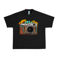 Black Sunflower Gemstone Vintage Camera Urban Heavy Tee - FaDigitalArtStudio