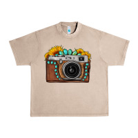French Oak Sunflower Gemstone Vintage Camera Urban Heavy Tee - FaDigitalArtStudio
