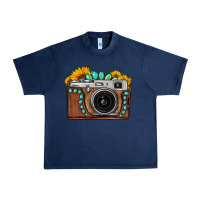 Navy Sunflower Gemstone Vintage Camera Urban Heavy Tee - FaDigitalArtStudio