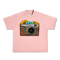 Salmon Sunflower Gemstone Vintage Camera Urban Heavy Tee - FaDigitalArtStudio