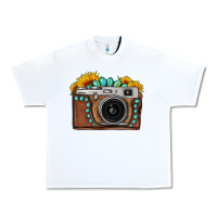 White Sunflower Gemstone Vintage Camera Urban Heavy Tee - FaDigitalArtStudio