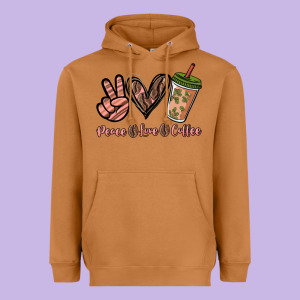 Peace Love Coffee Heavyweight Hoodie Designed By Nancycooperartshop