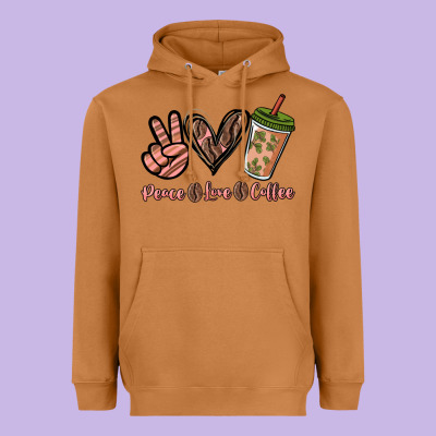Peace Love Coffee Heavyweight Hoodie Designed By Nancycooperartshop