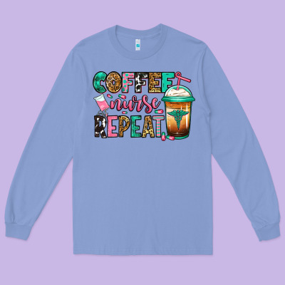 Nurse Coffee Repeat Long Sleeve Tee Designed By Jasminsmagicworld