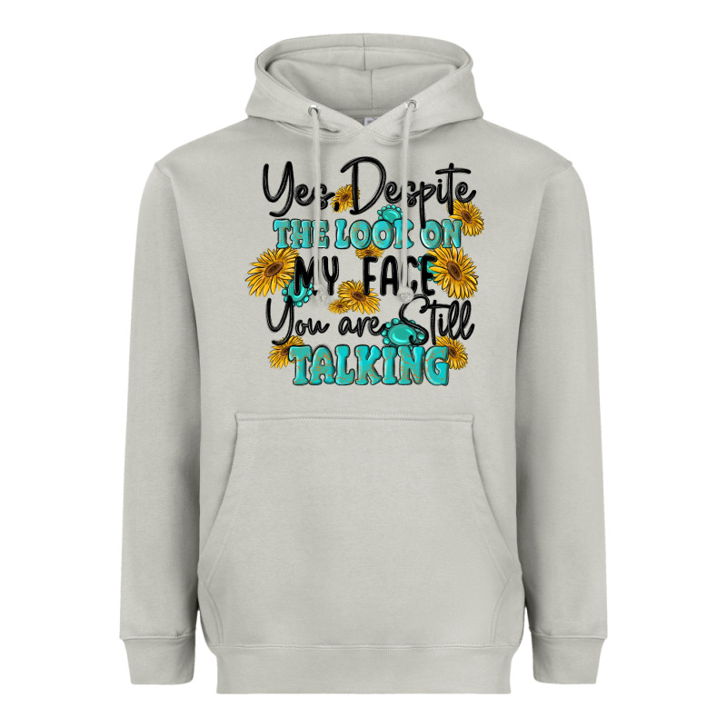 You Despite The Lok On My Face You Are Still Talki Heavyweight Hoodie by MaliasSmallBusiness | Teevron