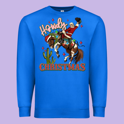Howdy Christmas Cowboy Santa Premium Sweatshirt Designed By Maliassmallbusiness