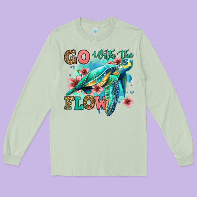Go With The Flow Floral Turtle Long Sleeve Tee Designed By Jasminsmagicworld