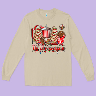 Tis The Season Christmas Tree  Cake Baseball Long Sleeve Tee Designed By Adodesignshop