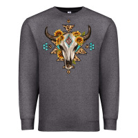Charcoal Heather bull skull with aztec sunflower leopard Premium Sweatshirt - MaliasSmallBusiness