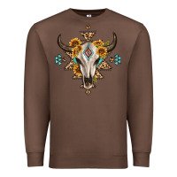 Chestnut bull skull with aztec sunflower leopard Premium Sweatshirt - MaliasSmallBusiness