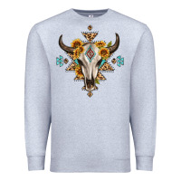 Heather Grey bull skull with aztec sunflower leopard Premium Sweatshirt - MaliasSmallBusiness