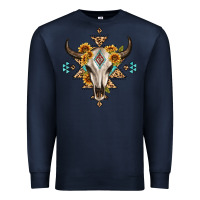 Navy bull skull with aztec sunflower leopard Premium Sweatshirt - MaliasSmallBusiness