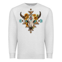 Oatmeal Heather bull skull with aztec sunflower leopard Premium Sweatshirt - MaliasSmallBusiness