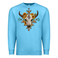 Ocean Blue bull skull with aztec sunflower leopard Premium Sweatshirt - MaliasSmallBusiness