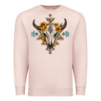 Pale Pink bull skull with aztec sunflower leopard Premium Sweatshirt - MaliasSmallBusiness
