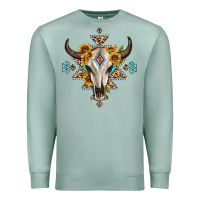 Seafoam bull skull with aztec sunflower leopard Premium Sweatshirt - MaliasSmallBusiness