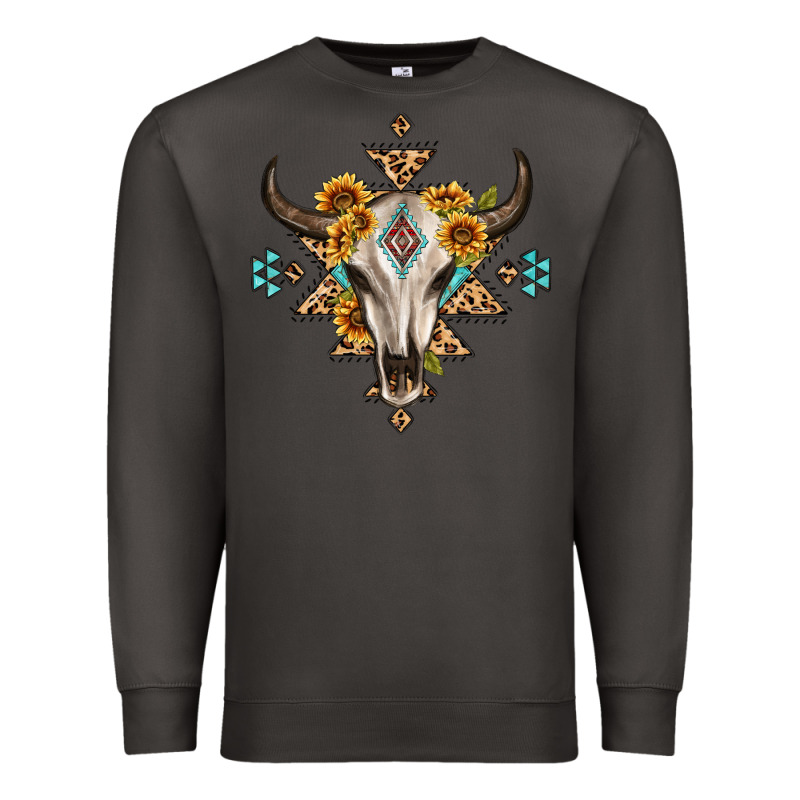 Bull Skull With Aztec Sunflower Leopard Premium Sweatshirt by MaliasSmallBusiness | Teevron