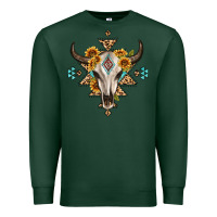 Sports Green bull skull with aztec sunflower leopard Premium Sweatshirt - MaliasSmallBusiness