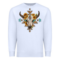 White bull skull with aztec sunflower leopard Premium Sweatshirt - MaliasSmallBusiness