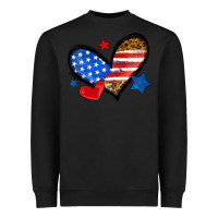Black American flag heart leopard Heavyweight Sweatshirt - Neo Western