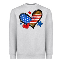 Heather Grey American flag heart leopard Heavyweight Sweatshirt - Neo Western