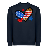 Navy American flag heart leopard Heavyweight Sweatshirt - Neo Western
