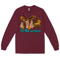 Burgundy tis the seasin with christmas cake abd jesus Long Sleeve Tee - AdoDesignShop