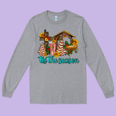 Tis The Seasin With Christmas Cake Abd Jesus Long Sleeve Tee Designed By Adodesignshop