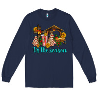 Navy tis the seasin with christmas cake abd jesus Long Sleeve Tee - AdoDesignShop