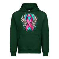 Forest Green cancer ribbon with angel wings Urban Hoodie - NancyCooperArtShop