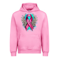 Fuchsia Pink cancer ribbon with angel wings Urban Hoodie - NancyCooperArtShop