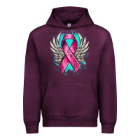 Mauve Wine cancer ribbon with angel wings Urban Hoodie - NancyCooperArtShop