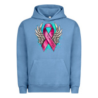 Pigment Pebble Blue cancer ribbon with angel wings Urban Hoodie - NancyCooperArtShop