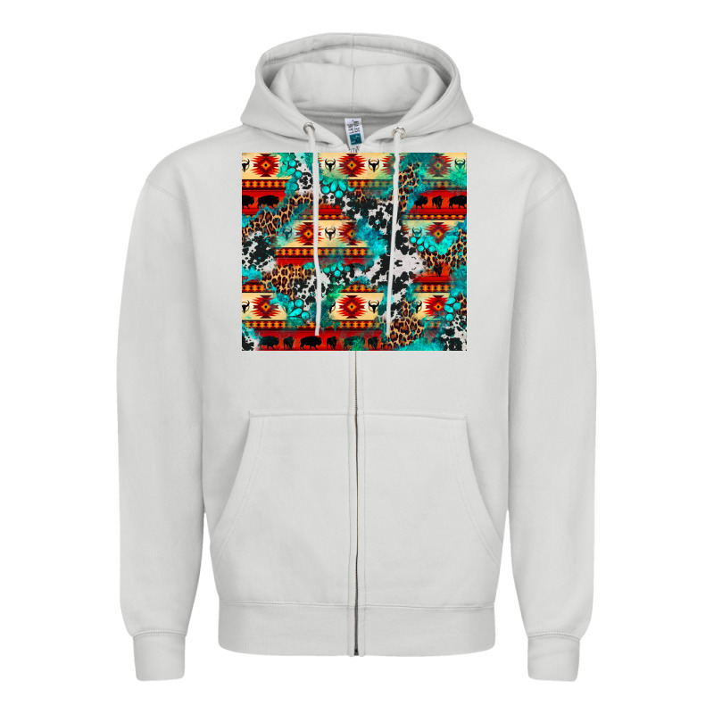 Aztec Leopard Cowhide Turquoise Zipper Hoodie by BarkalooDesign | Teevron
