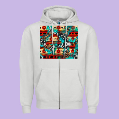 Aztec Leopard Cowhide Turquoise Zipper Hoodie Designed By Barkaloodesign