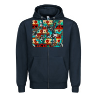 Navy aztec leopard cowhide turquoise Zipper Hoodie - BarkalooDesign