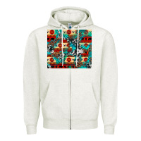 Oatmeal Heather aztec leopard cowhide turquoise Zipper Hoodie - BarkalooDesign