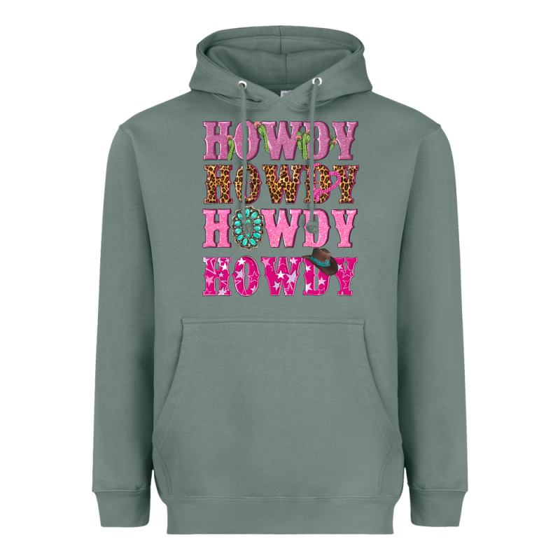Pink Howdy Howdy Howdy Heavyweight Hoodie by NancyCooperArtShop | Teevron
