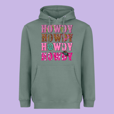 Pink Howdy Howdy Howdy Heavyweight Hoodie Designed By Nancycooperartshop