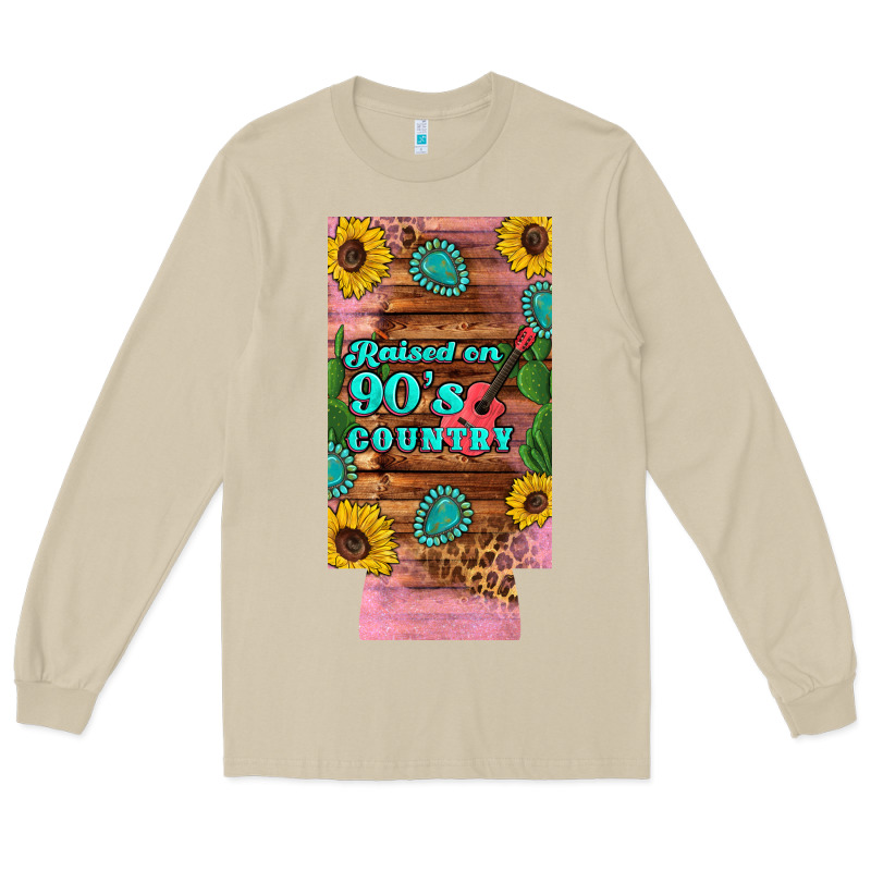 Raised 90's Country Guitar Cactus Sunflower's 12 Oz Can Cooler  (slim) Long Sleeve Tee by Artiststas | Teevron