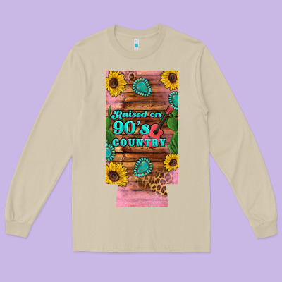 Raised 90's Country Guitar Cactus Sunflower's 12 Oz Can Cooler  (slim) Long Sleeve Tee Designed By Artiststas